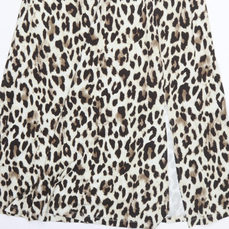 Sosandar Women Beige UK 12 Leopard Print Long Fit & Flare Dress
