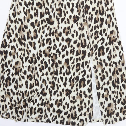 Sosandar Women Beige UK 12 Leopard Print Long Fit & Flare Dress