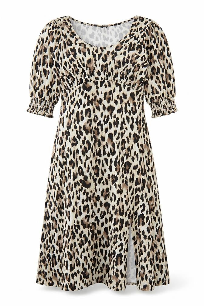 Sosandar Women Beige UK 12 Leopard Print Long Fit & Flare Dress