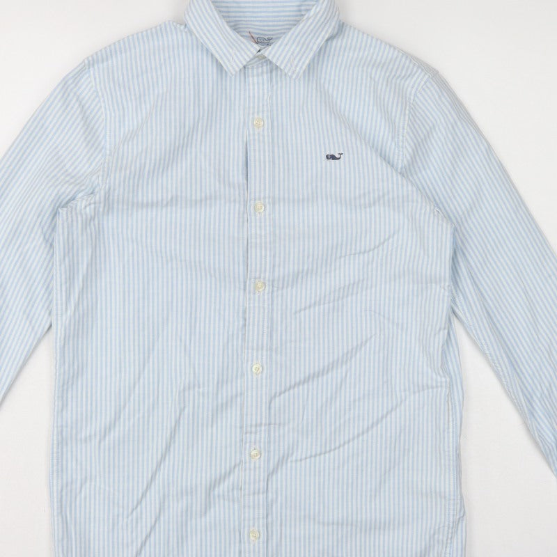 Vineyard Vines Boys Blue White Stripe M 12-13 Long Sleeve Shirt