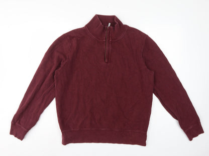 GANT Men's Red L 1/2 Zip Mock Neck Cotton Sweatshirt Logo