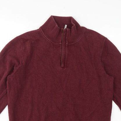 GANT Men's Red L 1/2 Zip Mock Neck Cotton Sweatshirt Logo