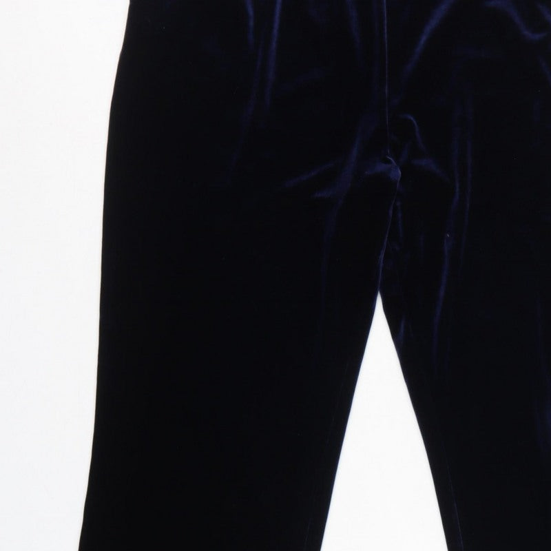 Lands' End Women Blue M Velvet Straight Leg Trousers Elastic Waist