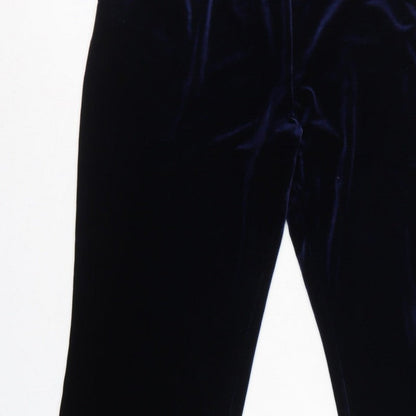 Lands' End Women Blue M Velvet Straight Leg Trousers Elastic Waist