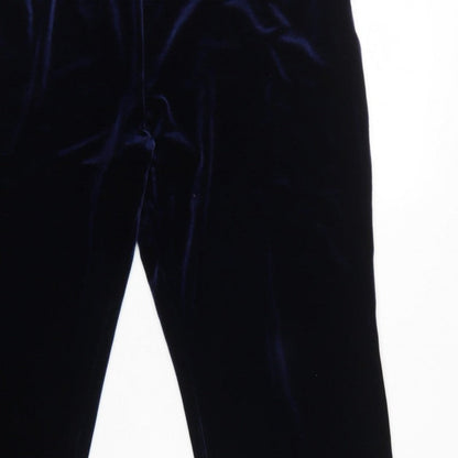 Lands' End Women Blue M Velvet Straight Leg Trousers Elastic Waist