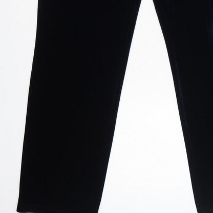 Lands' End Women Blue M Velvet Straight Leg Trousers Elastic Waist