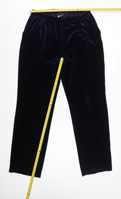 Lands' End Women Blue M Velvet Straight Leg Trousers Elastic Waist