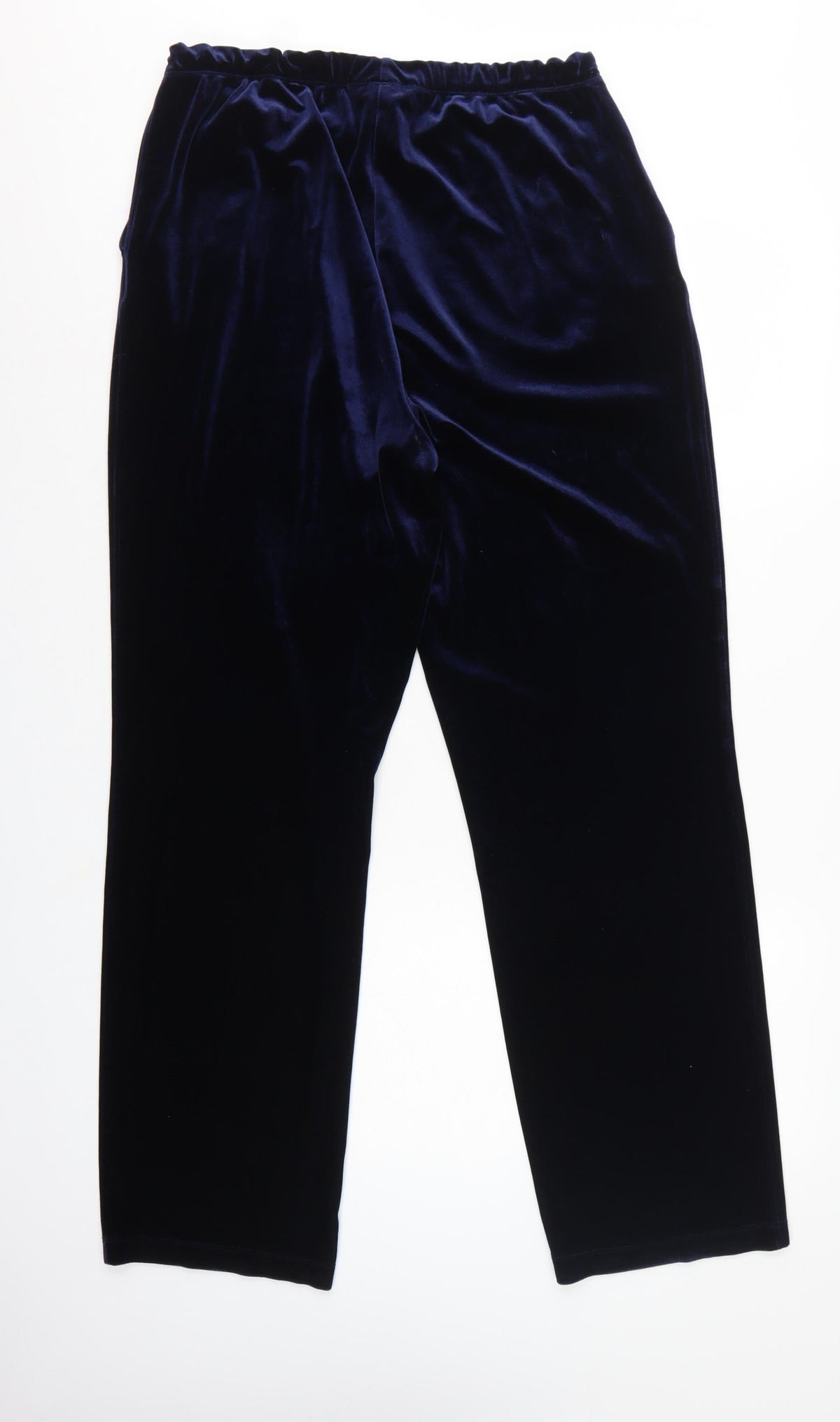 Lands' End Women Blue M Velvet Straight Leg Trousers Elastic Waist