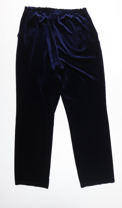 Lands' End Women Blue M Velvet Straight Leg Trousers Elastic Waist