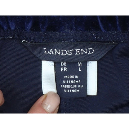 Lands' End Women Blue M Velvet Straight Leg Trousers Elastic Waist