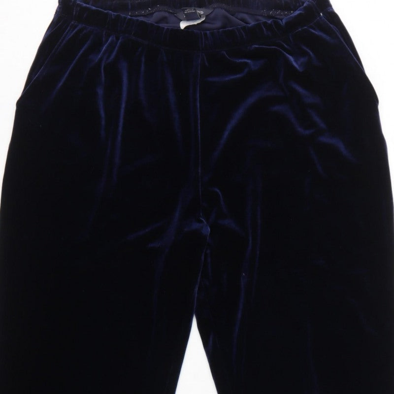 Lands' End Women Blue M Velvet Straight Leg Trousers Elastic Waist