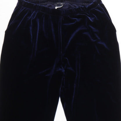 Lands' End Women Blue M Velvet Straight Leg Trousers Elastic Waist