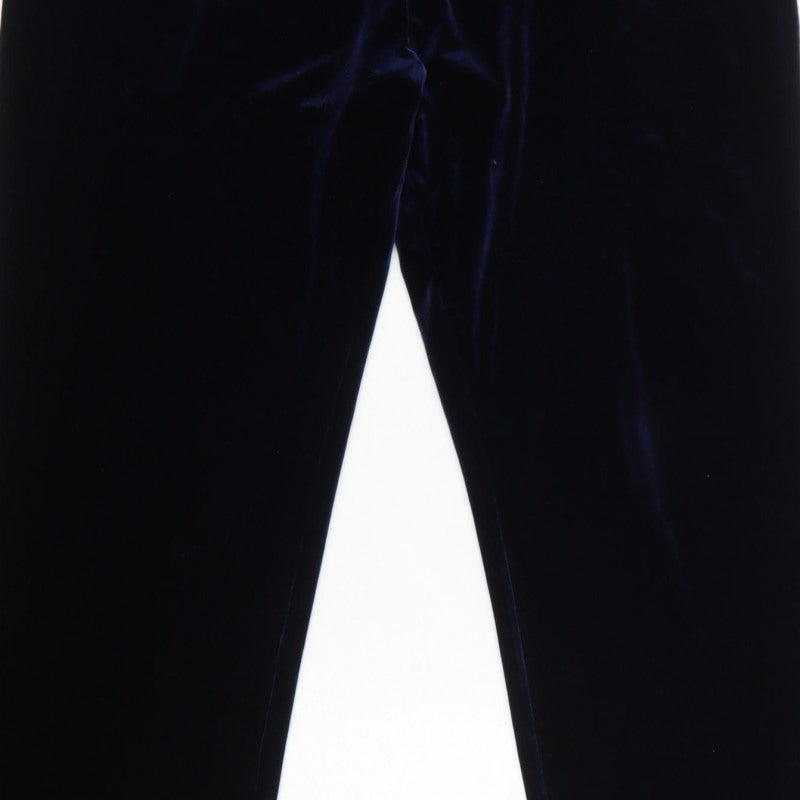 Lands' End Women Blue M Velvet Straight Leg Trousers Elastic Waist
