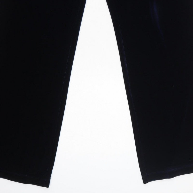Lands' End Women Blue M Velvet Straight Leg Trousers Elastic Waist