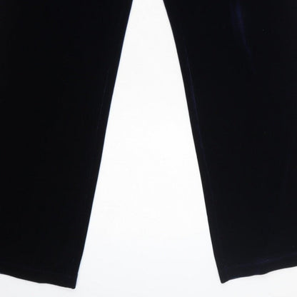 Lands' End Women Blue M Velvet Straight Leg Trousers Elastic Waist