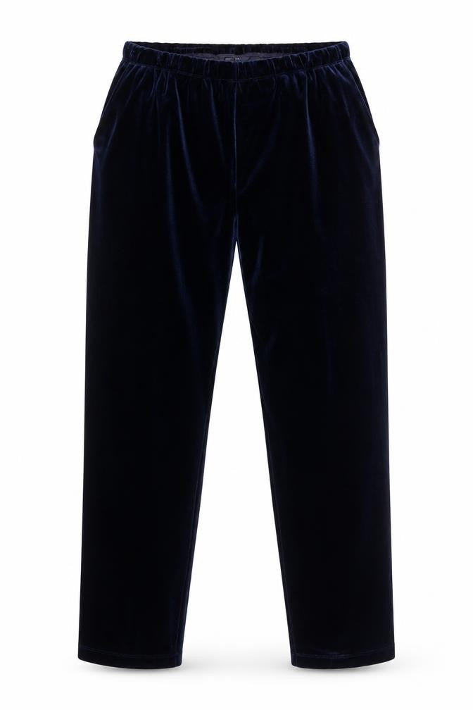 Lands' End Women Blue M Velvet Straight Leg Trousers Elastic Waist