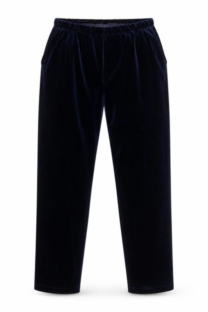 Lands' End Women Blue M Velvet Straight Leg Trousers Elastic Waist