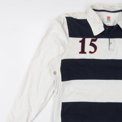 England Men’s 2XL White Navy Striped Long Sleeve Rugby Polo