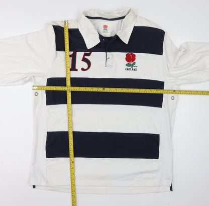 England Men’s 2XL White Navy Striped Long Sleeve Rugby Polo