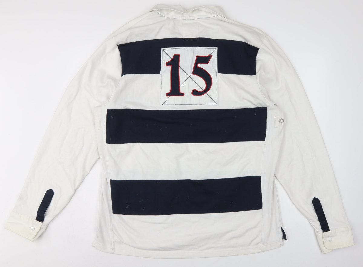 England Men’s 2XL White Navy Striped Long Sleeve Rugby Polo
