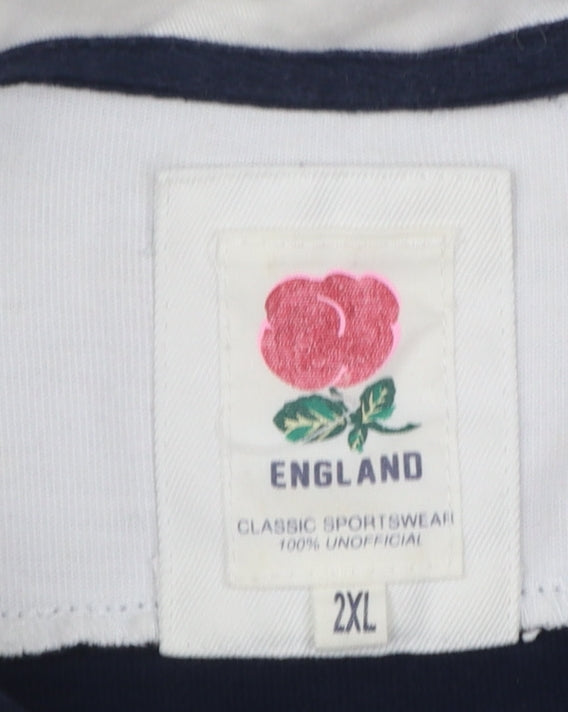 England Men’s 2XL White Navy Striped Long Sleeve Rugby Polo