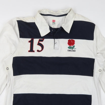 England Men’s 2XL White Navy Striped Long Sleeve Rugby Polo