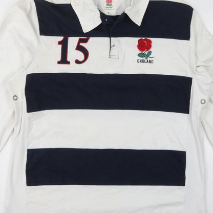 England Men’s 2XL White Navy Striped Long Sleeve Rugby Polo