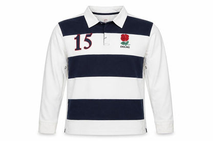 England Men’s 2XL White Navy Striped Long Sleeve Rugby Polo