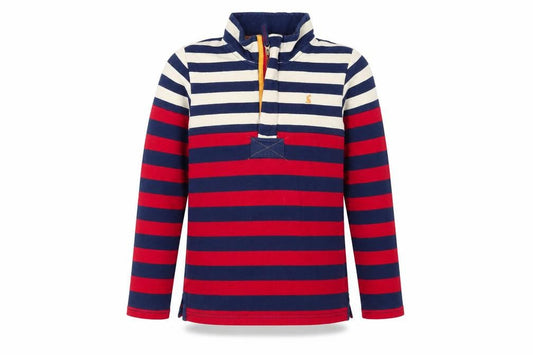 Front view of Joules girls’ multicoloured 11-12 years striped 1/4 zip rugby sweatshirt