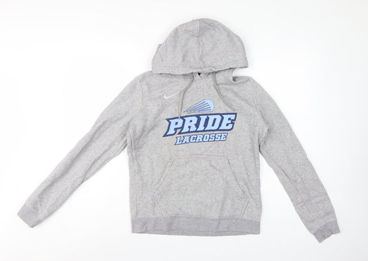 Back view of Nike unisex grey m pullover hoodie pride lacrosse logo sports