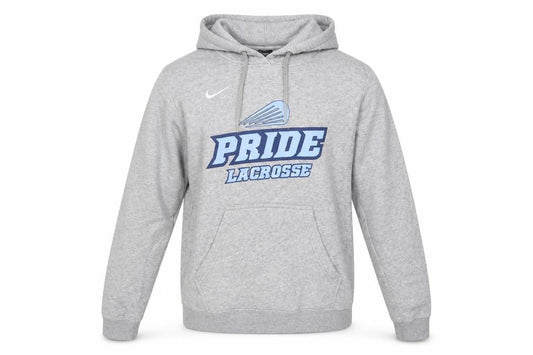 Front view of Nike unisex grey m pullover hoodie pride lacrosse logo sports