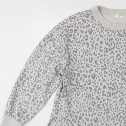 GAP Women Grey Leopard Print XL Pullover Crew Neck Sweatshirt