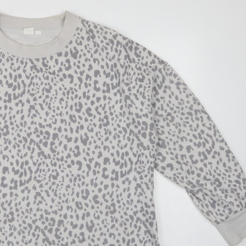GAP Women Grey Leopard Print XL Pullover Crew Neck Sweatshirt