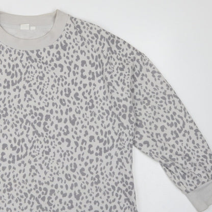 GAP Women Grey Leopard Print XL Pullover Crew Neck Sweatshirt