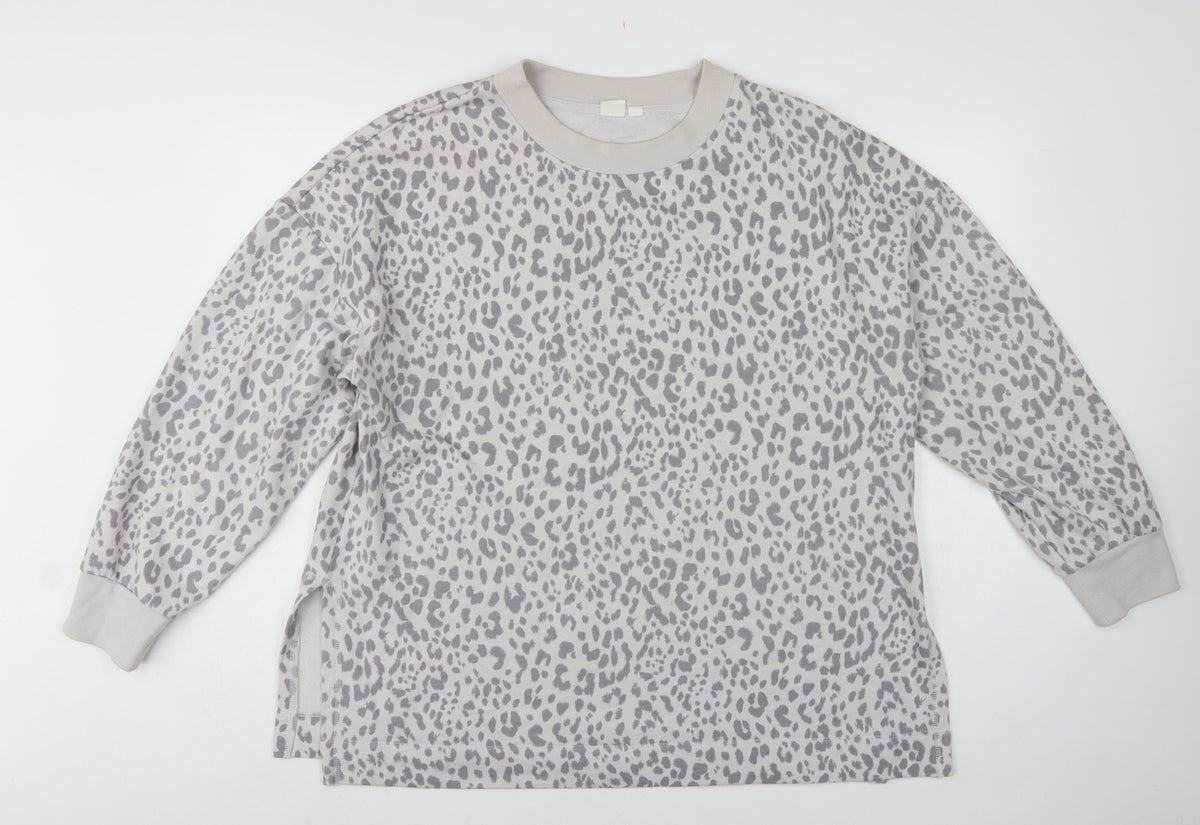 GAP Women Grey Leopard Print XL Pullover Crew Neck Sweatshirt