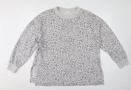 GAP Women Grey Leopard Print XL Pullover Crew Neck Sweatshirt