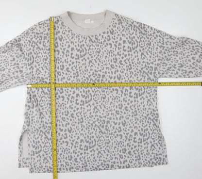 GAP Women Grey Leopard Print XL Pullover Crew Neck Sweatshirt