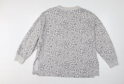 GAP Women Grey Leopard Print XL Pullover Crew Neck Sweatshirt