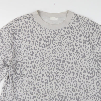 GAP Women Grey Leopard Print XL Pullover Crew Neck Sweatshirt