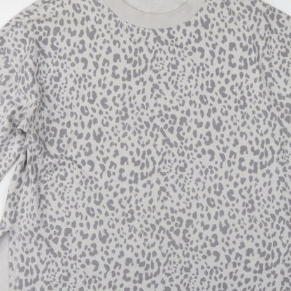 GAP Women Grey Leopard Print XL Pullover Crew Neck Sweatshirt