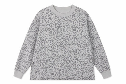GAP Women Grey Leopard Print XL Pullover Crew Neck Sweatshirt