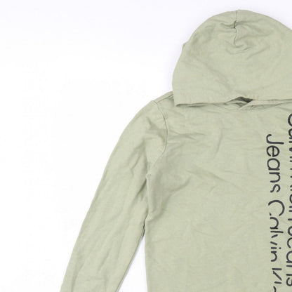 Calvin Klein Jeans Boys Green 16 Years Pullover Logo Hoodie Cotton