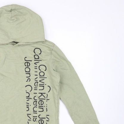 Calvin Klein Jeans Boys Green 16 Years Pullover Logo Hoodie Cotton