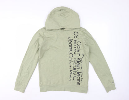 Calvin Klein Jeans Boys Green 16 Years Pullover Logo Hoodie Cotton