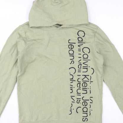 Calvin Klein Jeans Boys Green 16 Years Pullover Logo Hoodie Cotton