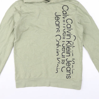 Calvin Klein Jeans Boys Green 16 Years Pullover Logo Hoodie Cotton