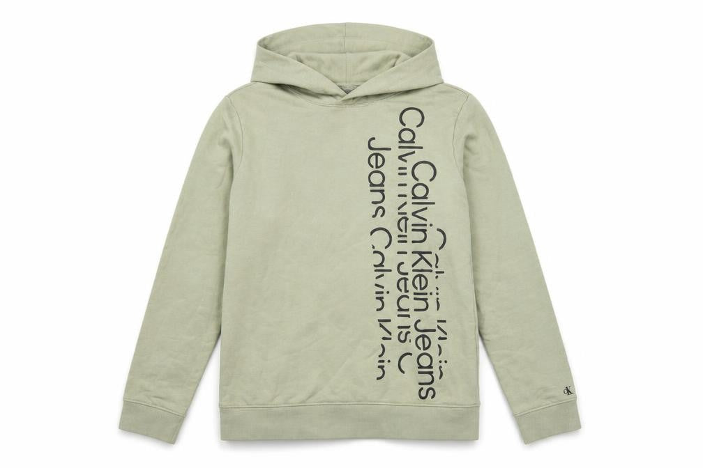 Calvin Klein Jeans Boys Green 16 Years Pullover Logo Hoodie Cotton