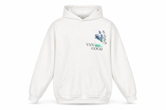 Front view of S/W Urbanity unisex adults white s van gogh art pullover hoodie