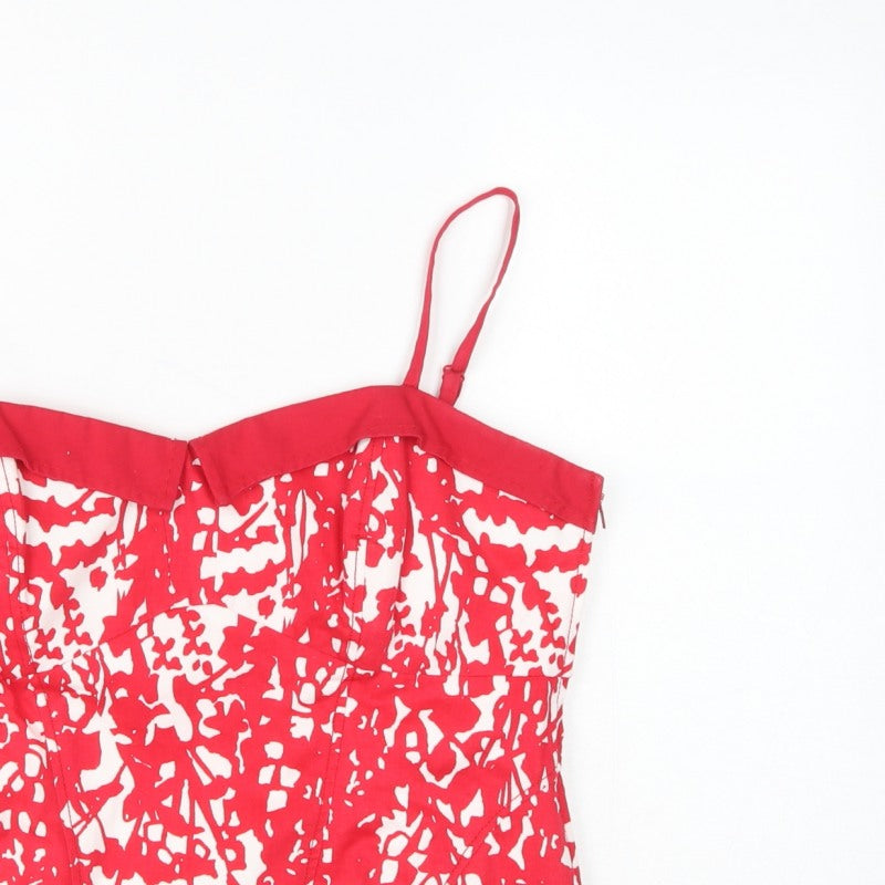 Coast Women Red White Cotton Geometric Camisole Tank Top UK 10