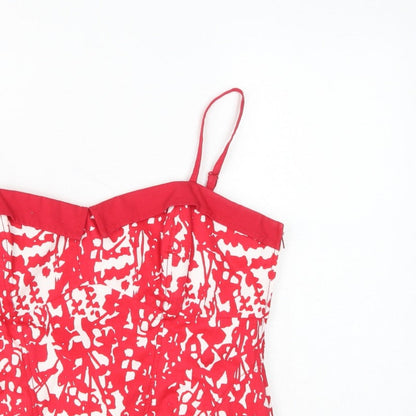 Coast Women Red White Cotton Geometric Camisole Tank Top UK 10